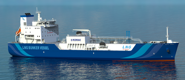 최근 ABS에서 AIP 이증을 받은 KOMAC의 1만cbm급 LNG 벙커링 선박 조감도.
